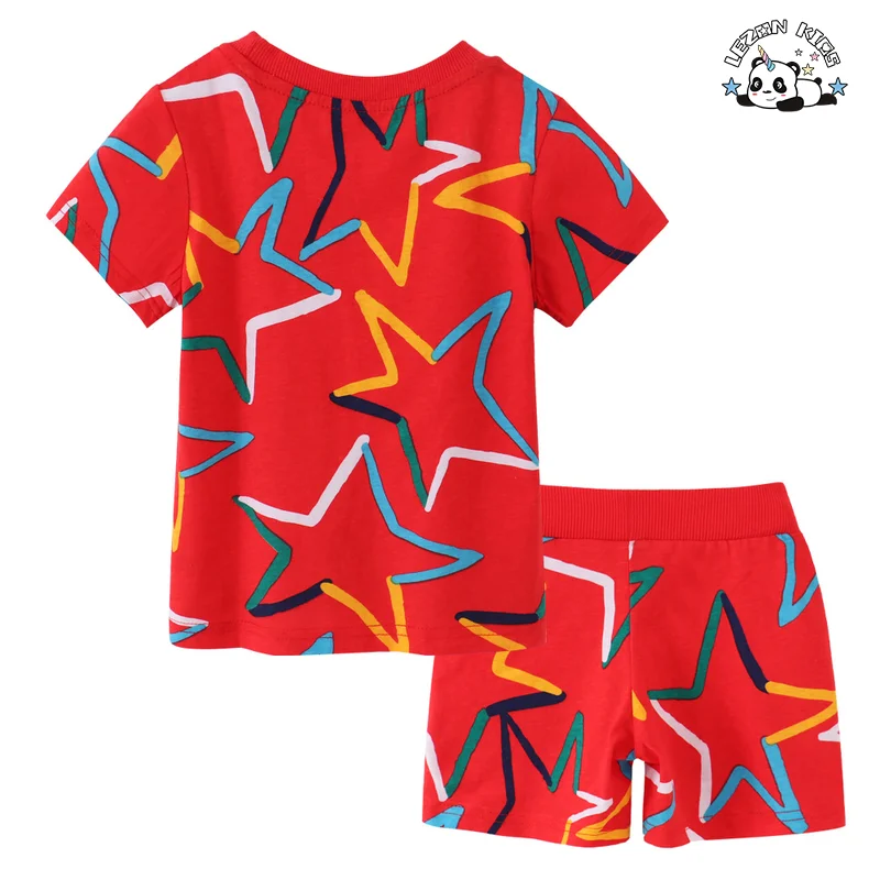 LEZONKIDS - Good Quality 2PCS Boys Clothing Colorful Star Print T-shirt and Shorts Boy Clothing Sets for Summer